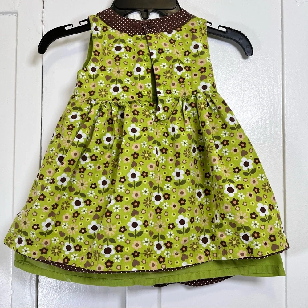 Vintage Kids Carters‎ Baby 18m Green Brown floral sundress polka dot trim